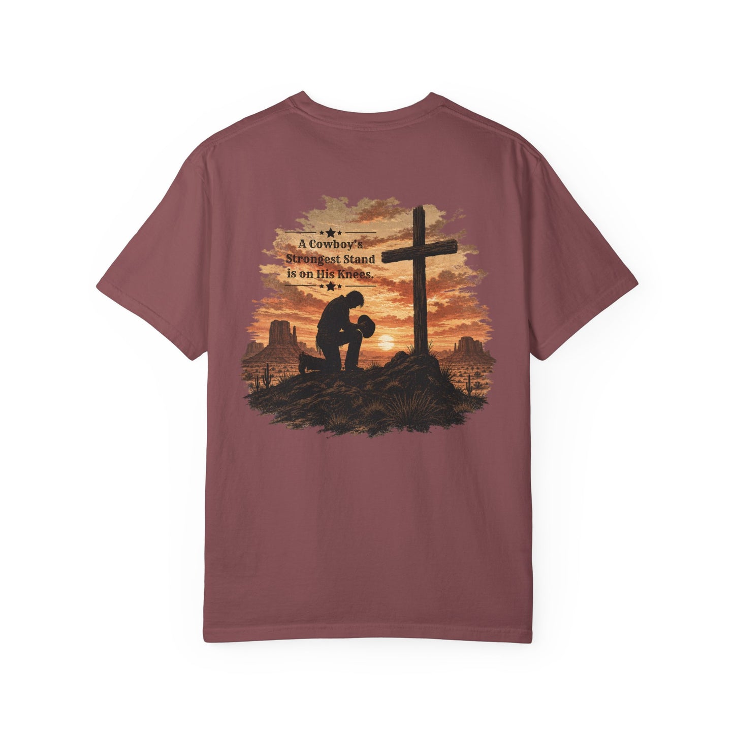 Cowboy Faith Shirt | Christian Western Graphic Tee | A Cowboy's Strongest Stand Shirt | Comfort Colors 1717 Tee