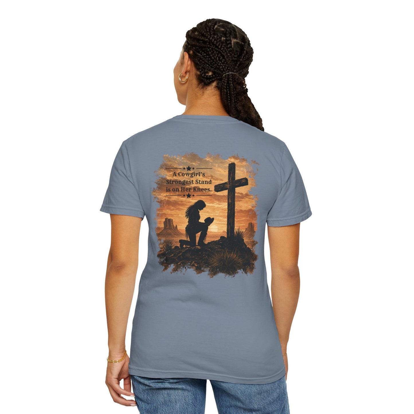 Cowgirl Faith Shirt | Christian Western Graphic Tee | A Cowgirl's Strongest Stand Shirt | Comfort Colors 1717 Tee