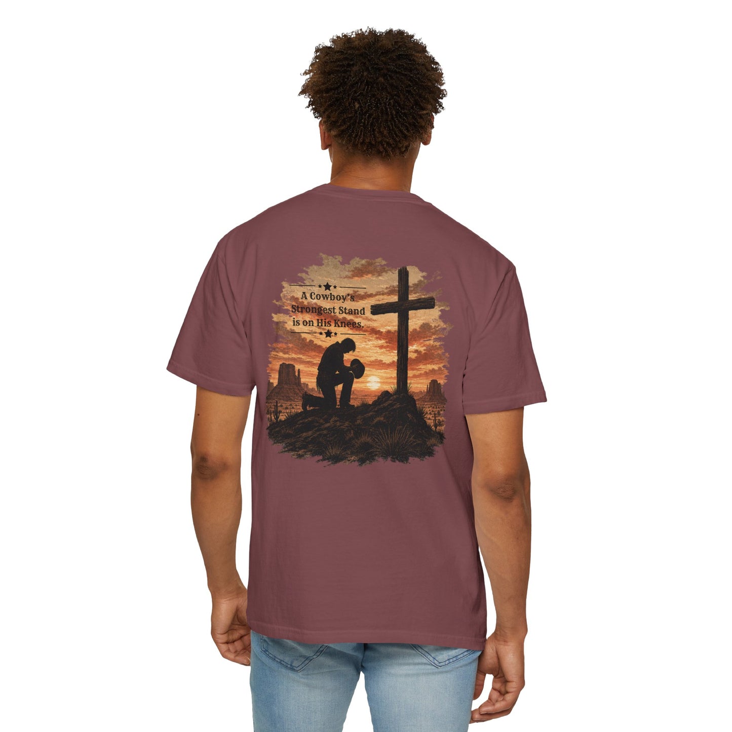 Cowboy Faith Shirt | Christian Western Graphic Tee | A Cowboy's Strongest Stand Shirt | Comfort Colors 1717 Tee