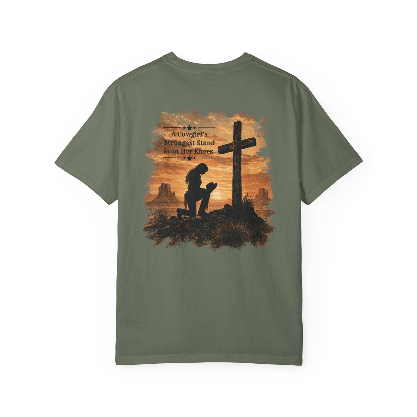 Cowgirl Faith Shirt | Christian Western Graphic Tee | A Cowgirl's Strongest Stand Shirt | Comfort Colors 1717 Tee