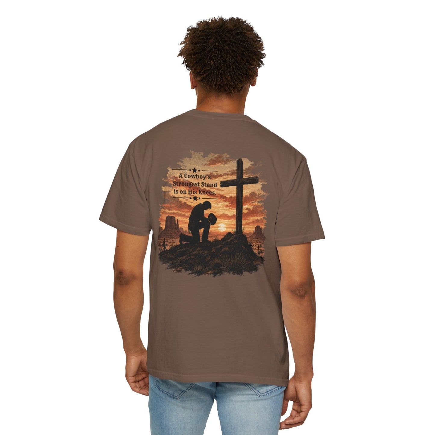 Cowboy Faith Shirt | Christian Western Graphic Tee | A Cowboy's Strongest Stand Shirt | Comfort Colors 1717 Tee