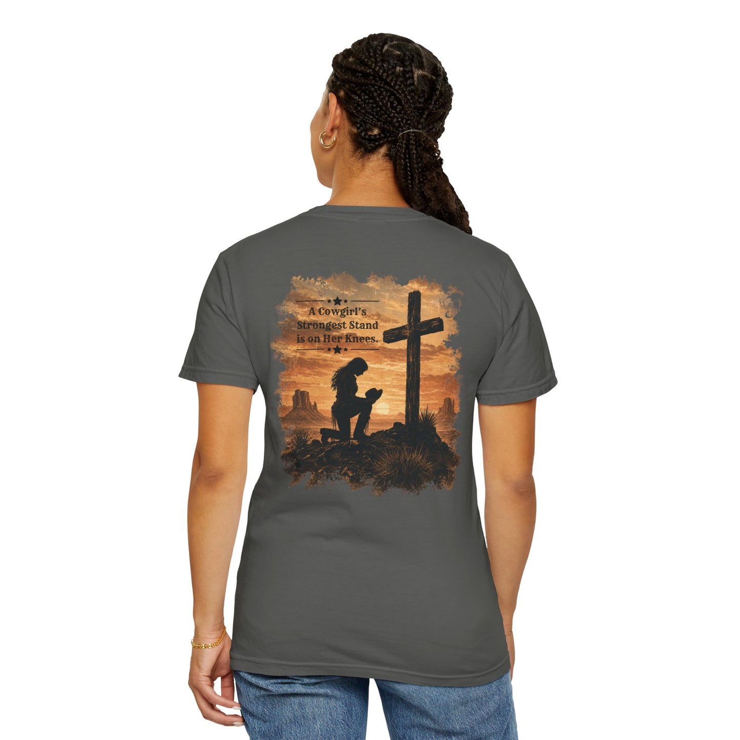 Cowgirl Faith Shirt | Christian Western Graphic Tee | A Cowgirl's Strongest Stand Shirt | Comfort Colors 1717 Tee