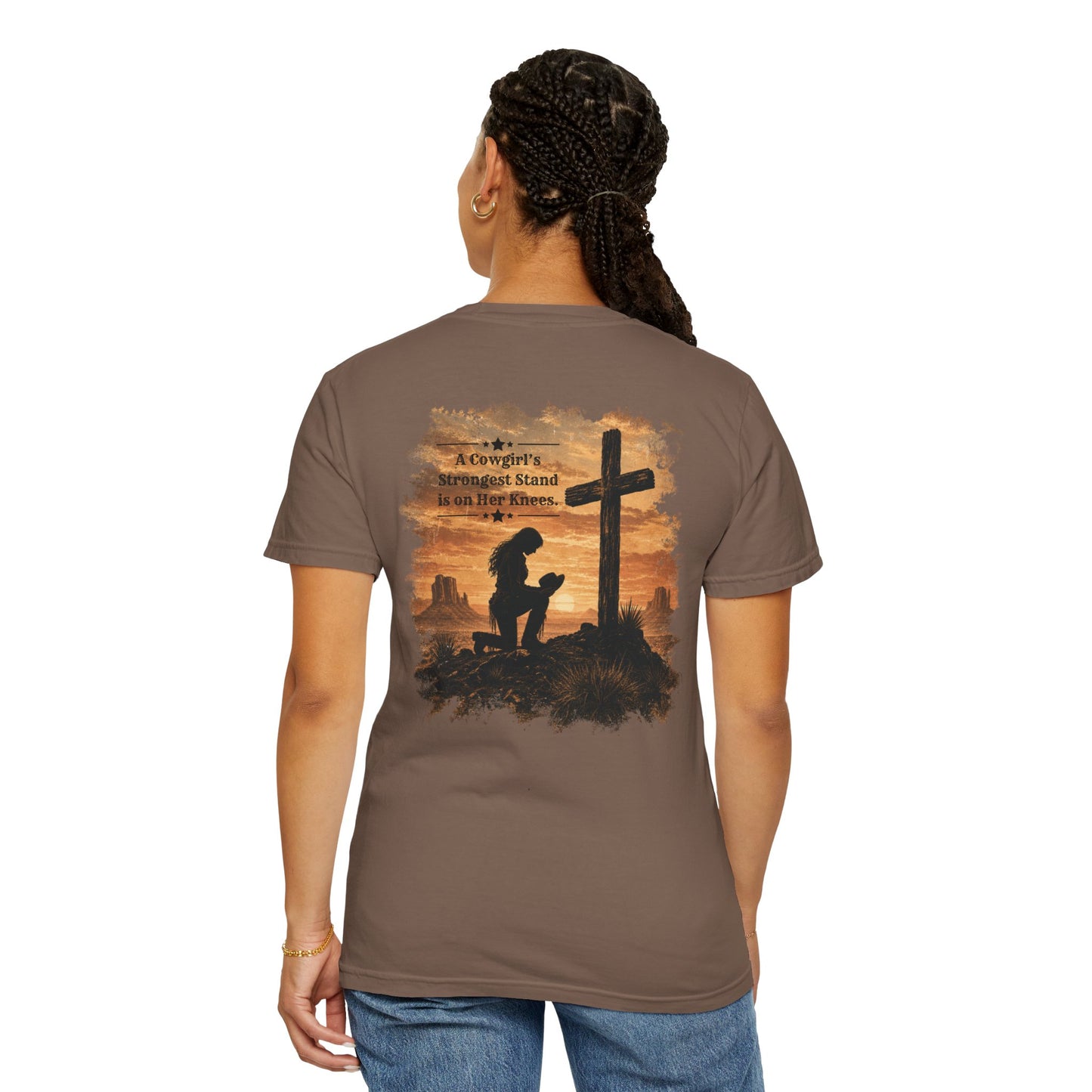 Cowgirl Faith Shirt | Christian Western Graphic Tee | A Cowgirl's Strongest Stand Shirt | Comfort Colors 1717 Tee