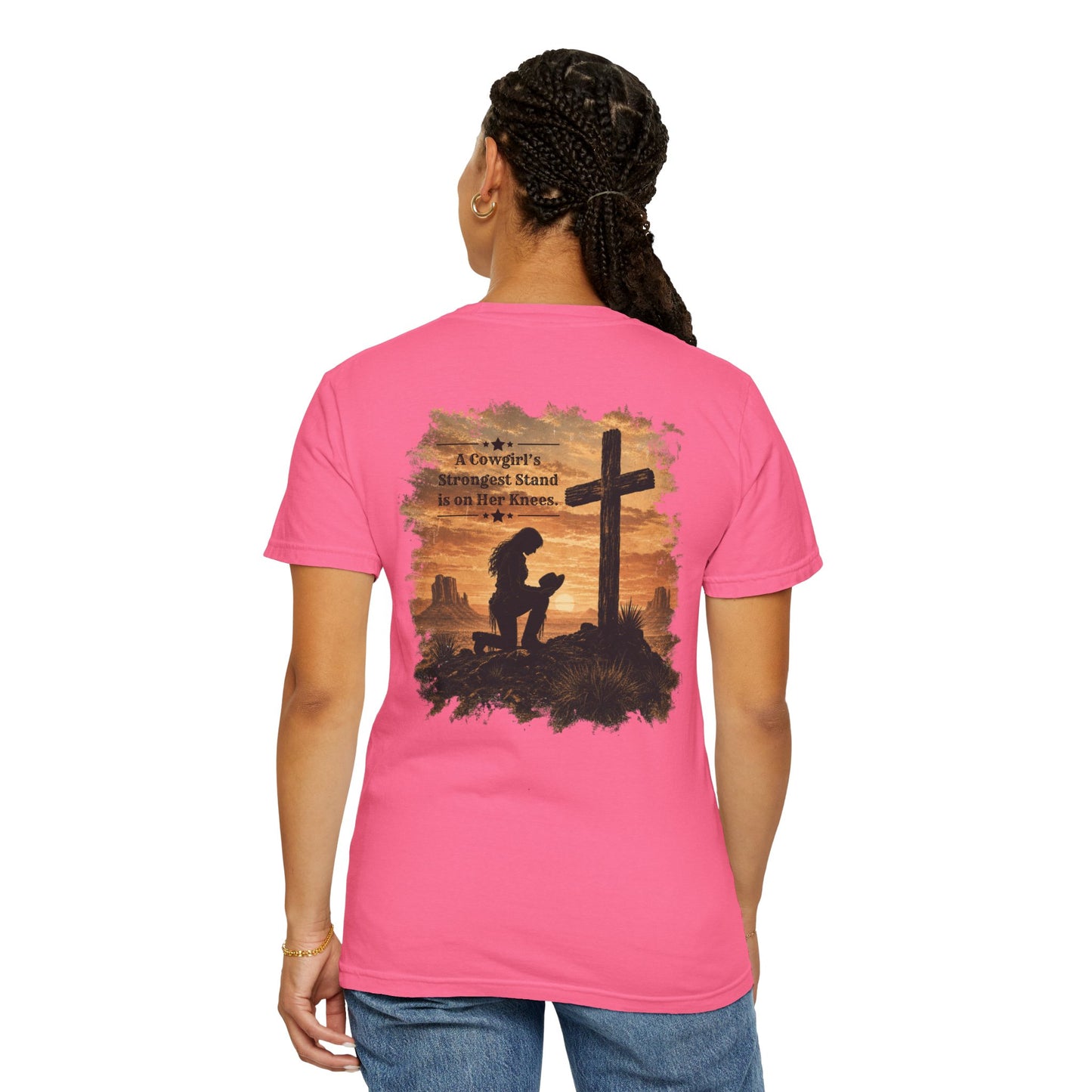 Cowgirl Faith Shirt | Christian Western Graphic Tee | A Cowgirl's Strongest Stand Shirt | Comfort Colors 1717 Tee