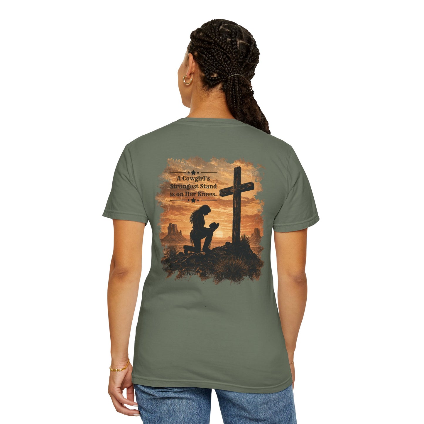 Cowgirl Faith Shirt | Christian Western Graphic Tee | A Cowgirl's Strongest Stand Shirt | Comfort Colors 1717 Tee