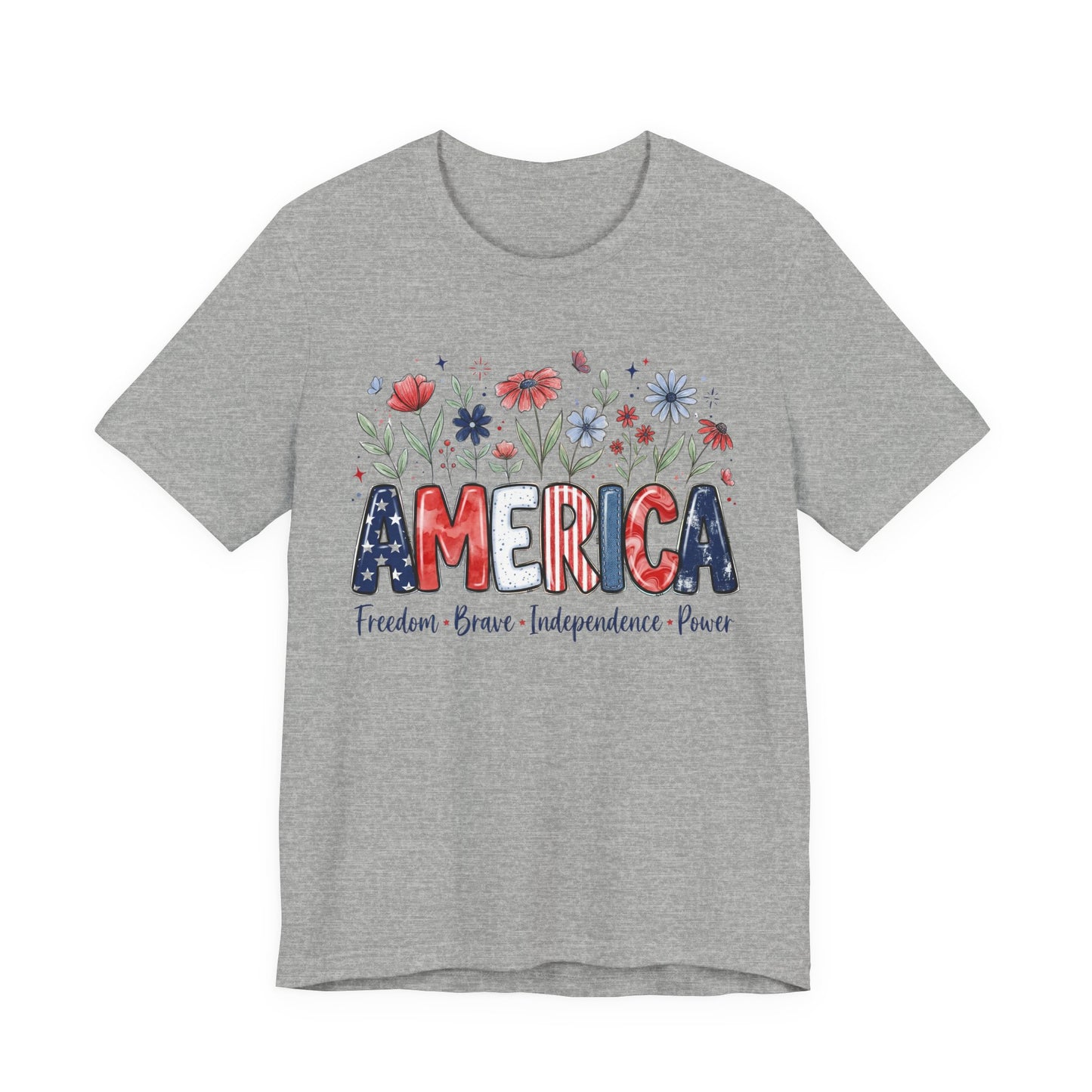 Patriotic Floral America Tee | Freedom Brave Independence Power Shirt | 4th of July Graphic Tee