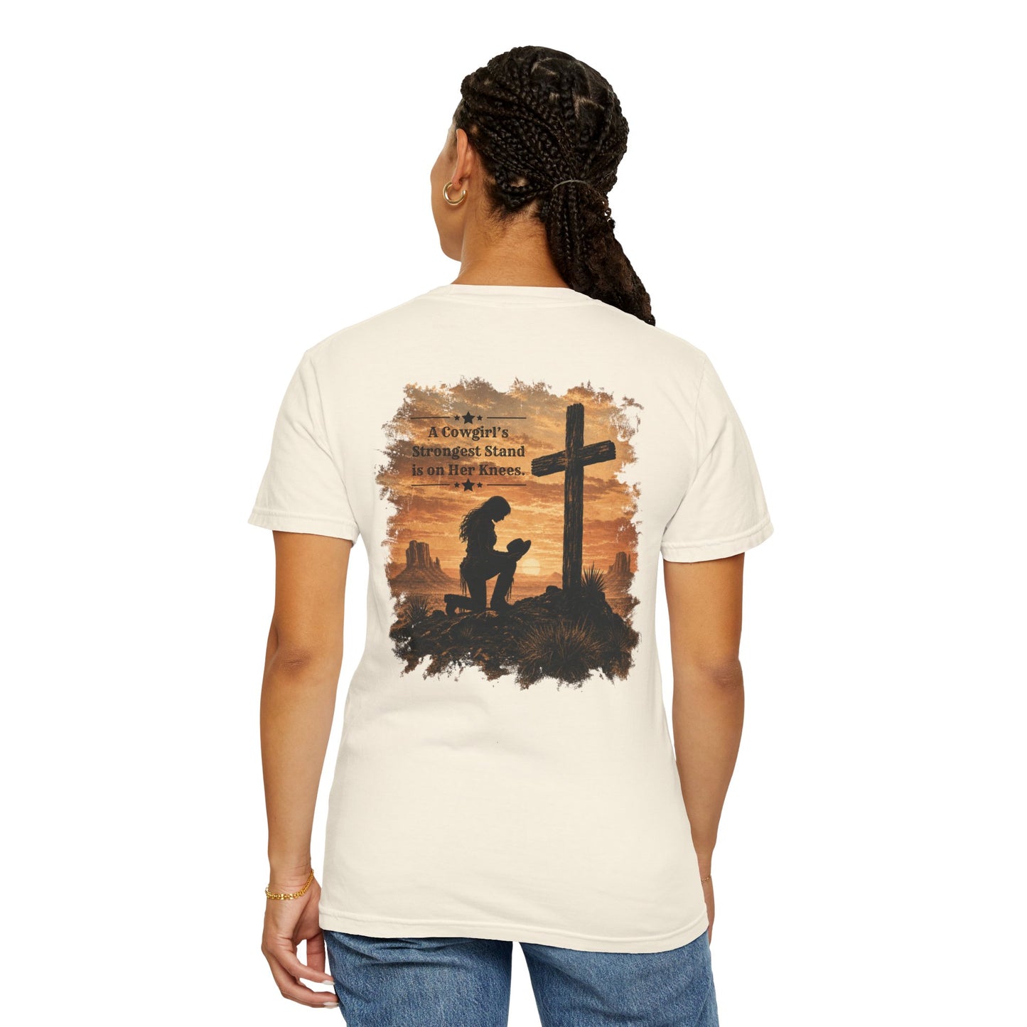 Cowgirl Faith Shirt | Christian Western Graphic Tee | A Cowgirl's Strongest Stand Shirt | Comfort Colors 1717 Tee