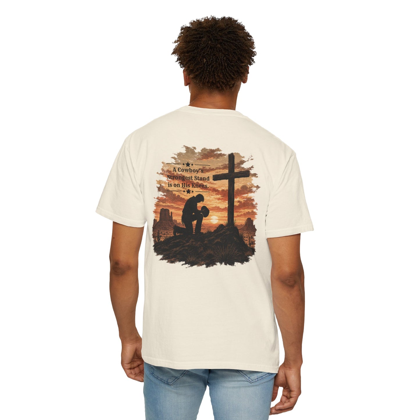 Cowboy Faith Shirt | Christian Western Graphic Tee | A Cowboy's Strongest Stand Shirt | Comfort Colors 1717 Tee