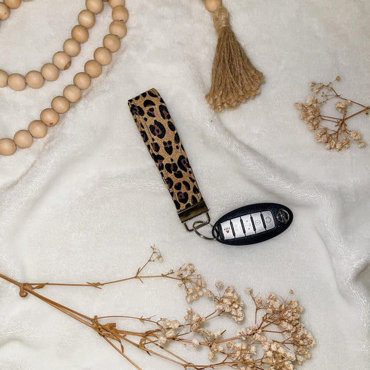 Leopard Print Wristlet Keychain | Handmade Cotton Key Fob | Wristlet Keychain Strap | Boutique Keychain
